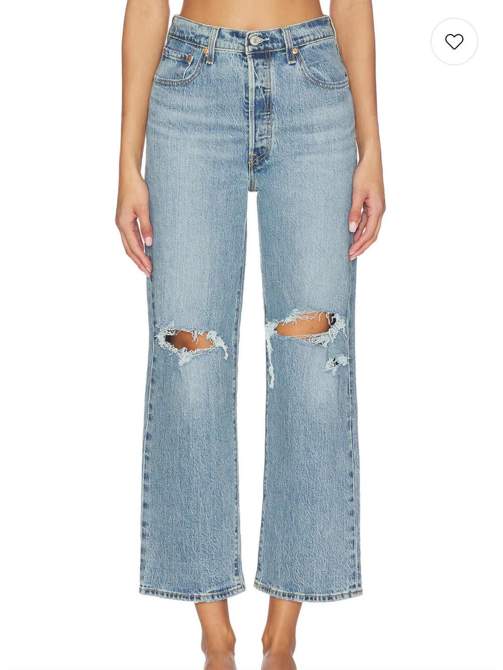 Levi’s Ribcage Straight Ankle Jeans Distressed Button Fly Light Wash